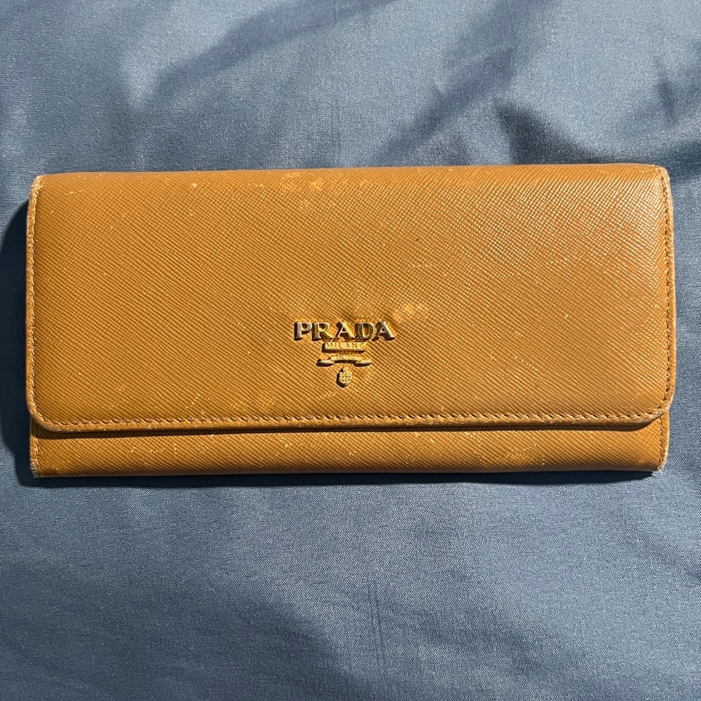 Prada Saffiano Leather Wallet in Brown